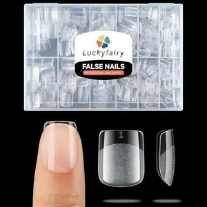 XS Short Square Fake Nails, 360pcs Soft Gel Pre-Shaped Acrylic Extra Short Square Nail Tips, Half Matte Full Cover Clear Press on Nail Tips for Nail Extension Home DIY 12 Sizes Gelly Tips