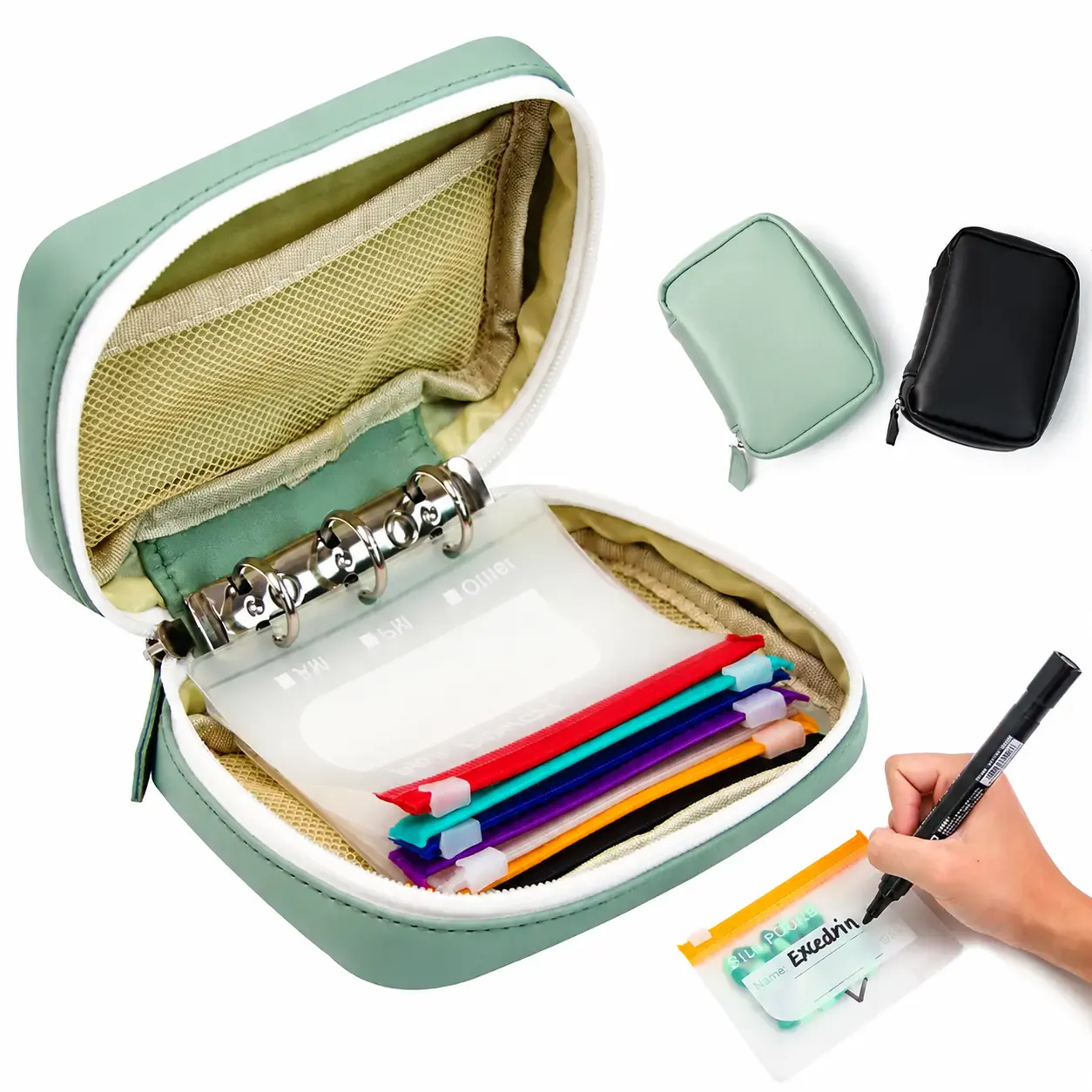 14PCS A8 Compact Poly Silicone Waterproof Zippered Bags Set Pack, Color-Coded Home Organizer Storage Pouch, Portable Travel Accessory for Pills & Small Essentials (Random Color)