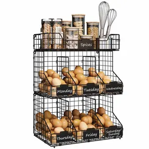 Fresh Egg Holder Countertop, 3 Tier Egg Rack with 4 Dividers to Separate Eggs for A Week, Stackable Wire Baskets for Storing Fresh Eggs, Large Egg...
