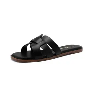 Athlefit Women's Flat Sandals Dressy Summer Square Open Toe Slip On Leather Slide Sandals Comfort Footwear Girl Walking Shoes Parent Tactical