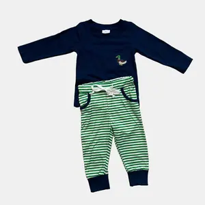 Little Western Boutique | Hunting Season Boys' Outfit - 2Pc Cotton Set with Duck Embroidery | Long Sleeve & Adorable Styling Cute Kids Clothes