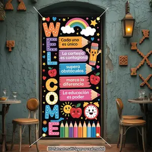 1PC,2D Flat Door Banner Spanish Inspirational Classroom Door Banner, School Welcome Door Decoration, Kindergarten & Early Education Themed Curtain, Festival Party Decorative Backdrop