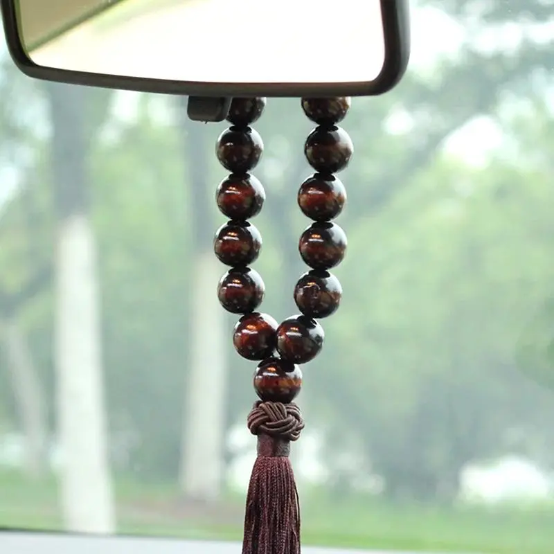 AUTO - Wood Buddha Beads Car Rearview Mirror Hanging Pendant Interior Decoration Ornament Car gear pendant Accessories