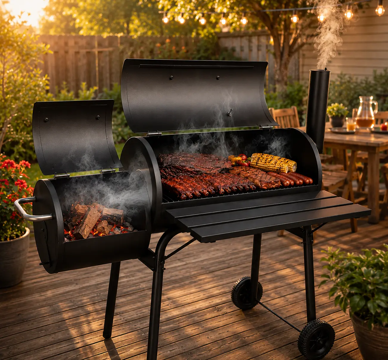 Charcoal Smoker Grill - Authentic Wood Smoked Flavor Outdoor Slow Cooking Barbecue Master, Classic BBQ Pit, Outdoor Barbeque, Charcoal Grills BBQ