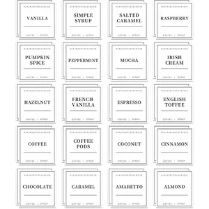 40PCS Coffee Syrup Labels for Coffee Bar,  Station  Dispenser , Waterproof Labels for Coffee Syrup Bottles