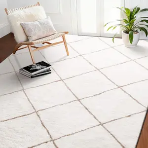 VEVOR Indoor Plush Area Rugs, 8 x 10 ft Plush Carpet, Area Rugs Furry with Long Plushs Pile, Thick & Durable High-Pile Rug for High-Traffic Areas, Bedroom, Non-Shedding & Non-Slip Backing, Beige