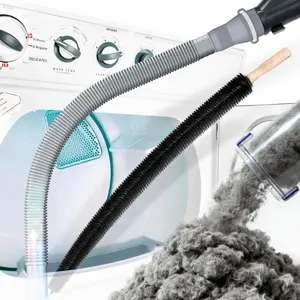 Dryer Vent Cleaner Kit 2 Pieces - Upgraded Dryer Lint Screens Cleaner Brush Part,Compatible with Vacuum Cleaner,Vacuum Hose Attachment & Refrigerator Coil Brush,Quickly Lint Remove,Gray