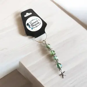 Green Glass Beads & Malachite Teardrop Crystal Beads Keychain with Starfish Pendant - Evanne’s Originals