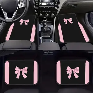 4pcs Pink Bow Car Mat Set - Durable Polyester Material, Easy to Clean, Front and Rear Seat Protection, All-Weather Use, Suitable for Trucks, Cars, SUVs, Perfect Gift, Car Floor Mats