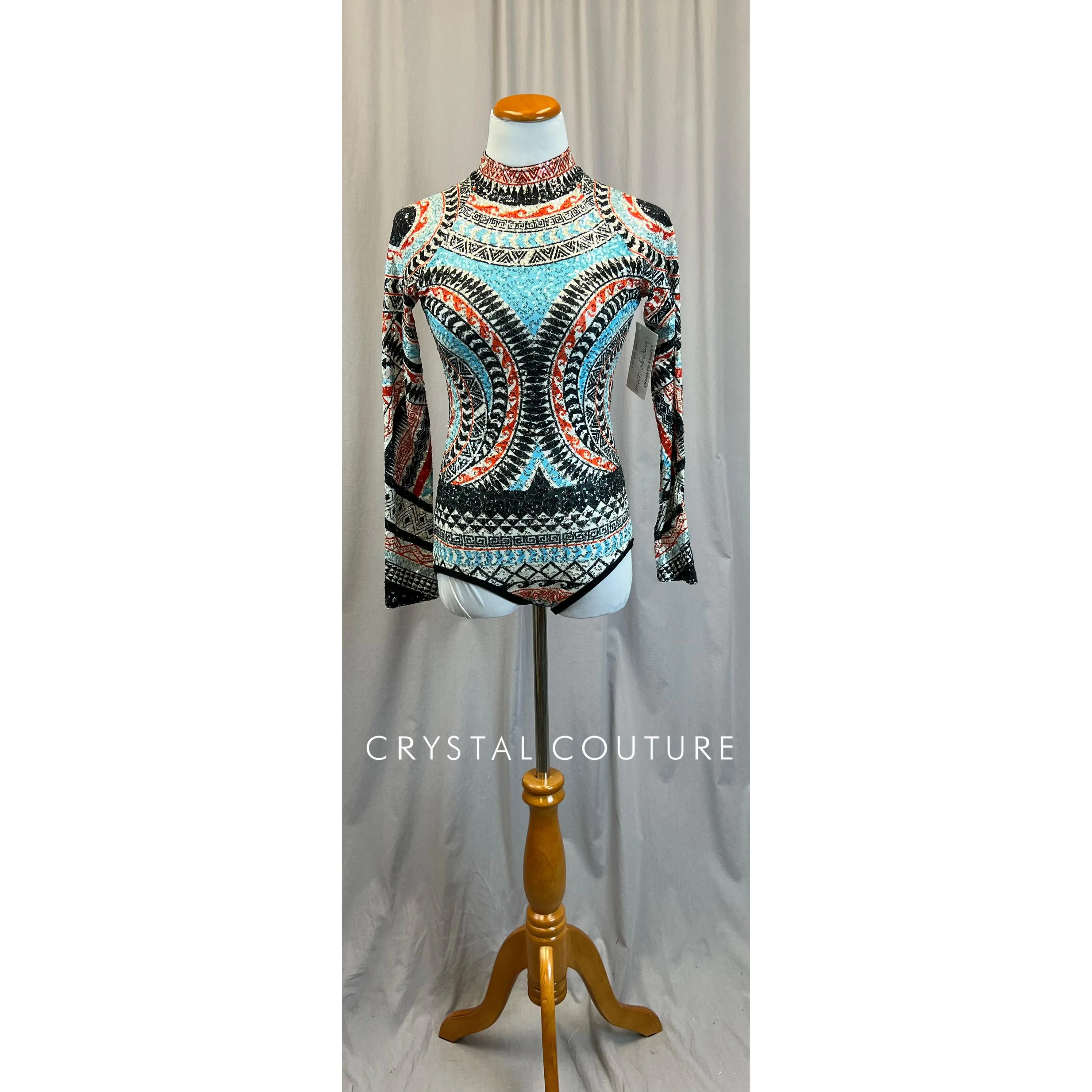 *Brand New* Orange, Blue, White and Black Sequin Long Sleeve Leotard