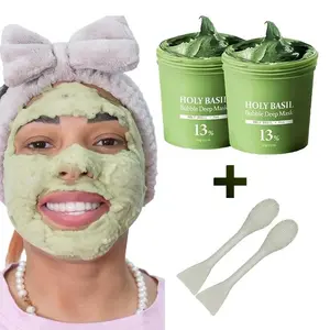 Holy Basil Bubble Deep Mask, Cleanses Pores & Reduces Blackheads, Pore Cleansing, Vegan Clay-To-Bubble Formula, Ideal for All Skin Types, Korean Skincare