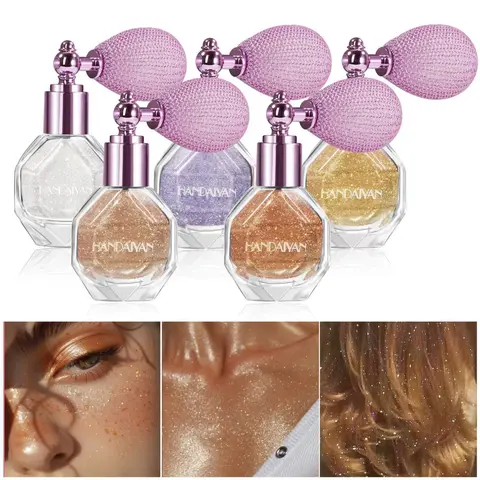 HANDAIYAN Cosmetic Gift Set - Glitter Highlighter Spray, 1-Box Pearlescent Powder Highlighter, Portable Adult Glowing Makeup, Natural Skin Tone Radiant Luminous Shimmer, Face-Body Body Glitter