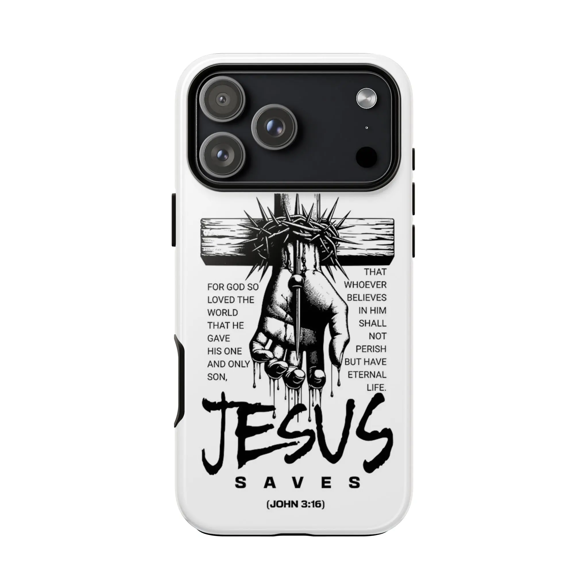 Jesus Saves John 3:16 Cross Scripture Glossy Tough Phone Case For iphone 17 pro case iphone 16 pro max case 15 14 13 12 11 & Samsung S25 S24 S23 Ultra Fe – Christian Faith Bible Verse Religious iPhone Case