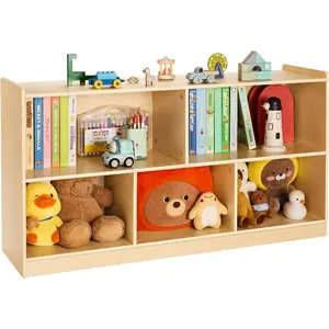 VEVOR 5-Tier Montessori Bookshelf, Scalloped Kids Bookcase, Wooden Book Shelf with 2 Dual Hooks, Daycare Furniture Display Bookshelf for Bedroom, Living Room, Entryway, Nursury, PreschoolVEVOR Super Brand Day