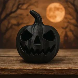 Spooky Jack O Lantern 3D Printed Black Pumpkin 2.75" Tall Durable Plastic Halloween Decor Gothic Home Accents