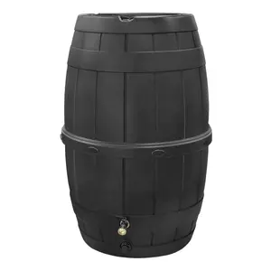 TierraVerde Knock Down Rain Barrel with Rust Proof Brass Spigot, 39 Gal, Black
