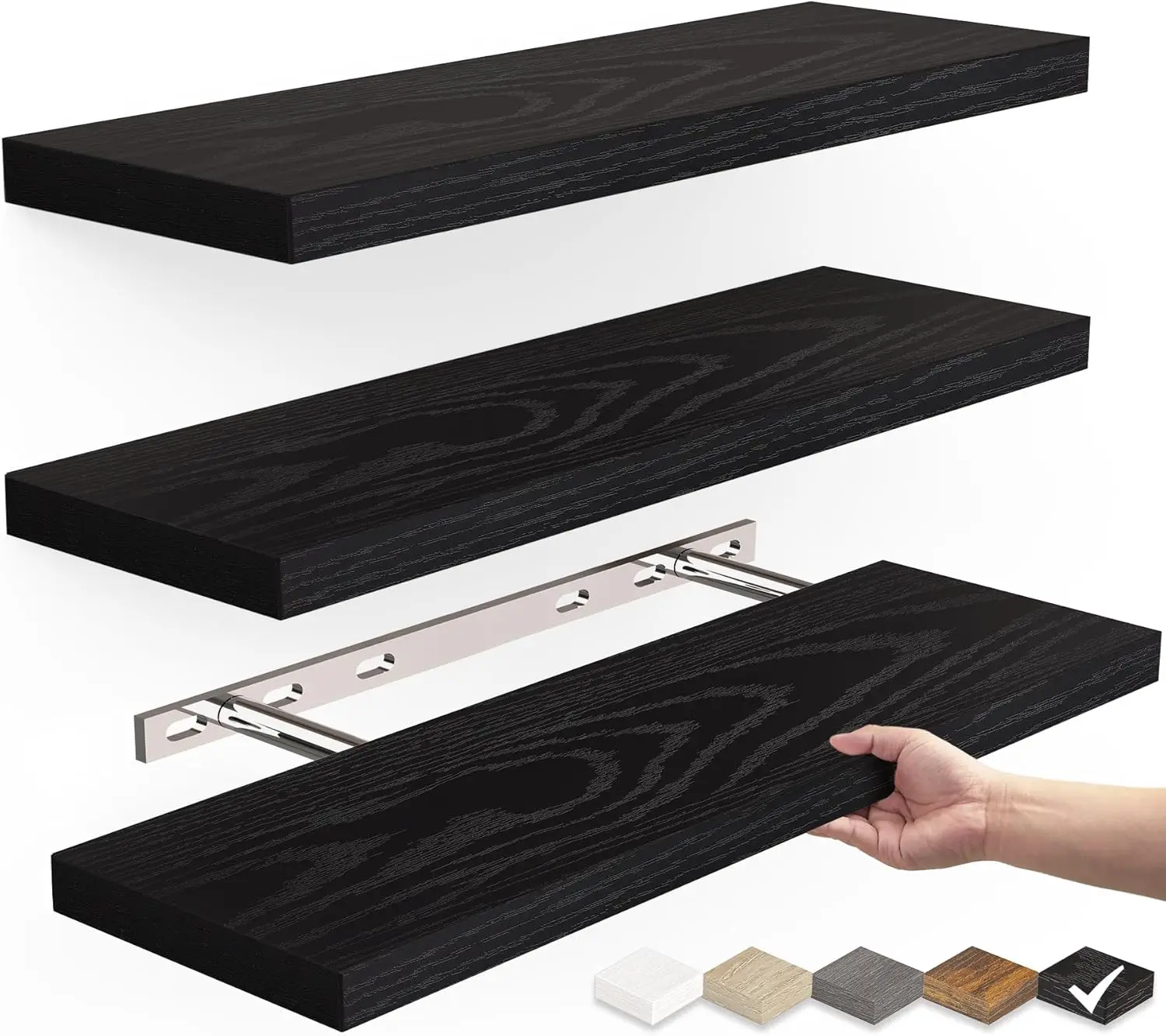 3-Pack Durable Decorative 1-Layer Wooden Floating Wall Mounted Shelves - Lightweight, 22lbs Capacity, Easy Installation Home Supplies for Bedroom, Kitchen Hanging Decoration Items