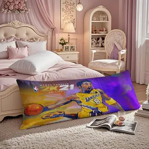 Lakers jersey basketball leap long pillowcase, soft, large rectangular pillowcase suitable for bedding, sofas and couches, measuring 20 inches x 54 inches.
