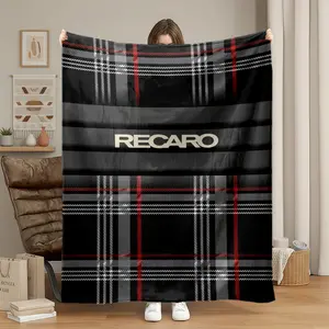 1pc RECARO Racing Plaid Flannel Blanket, Soft Fluffy Blanket Ultra Soft Warm Lightweight Throw for Sofa, Bed, Office, Car, Camping, Travel, No Shedding Anti-Pilling All Season Cozy Gift for Men Women Adults