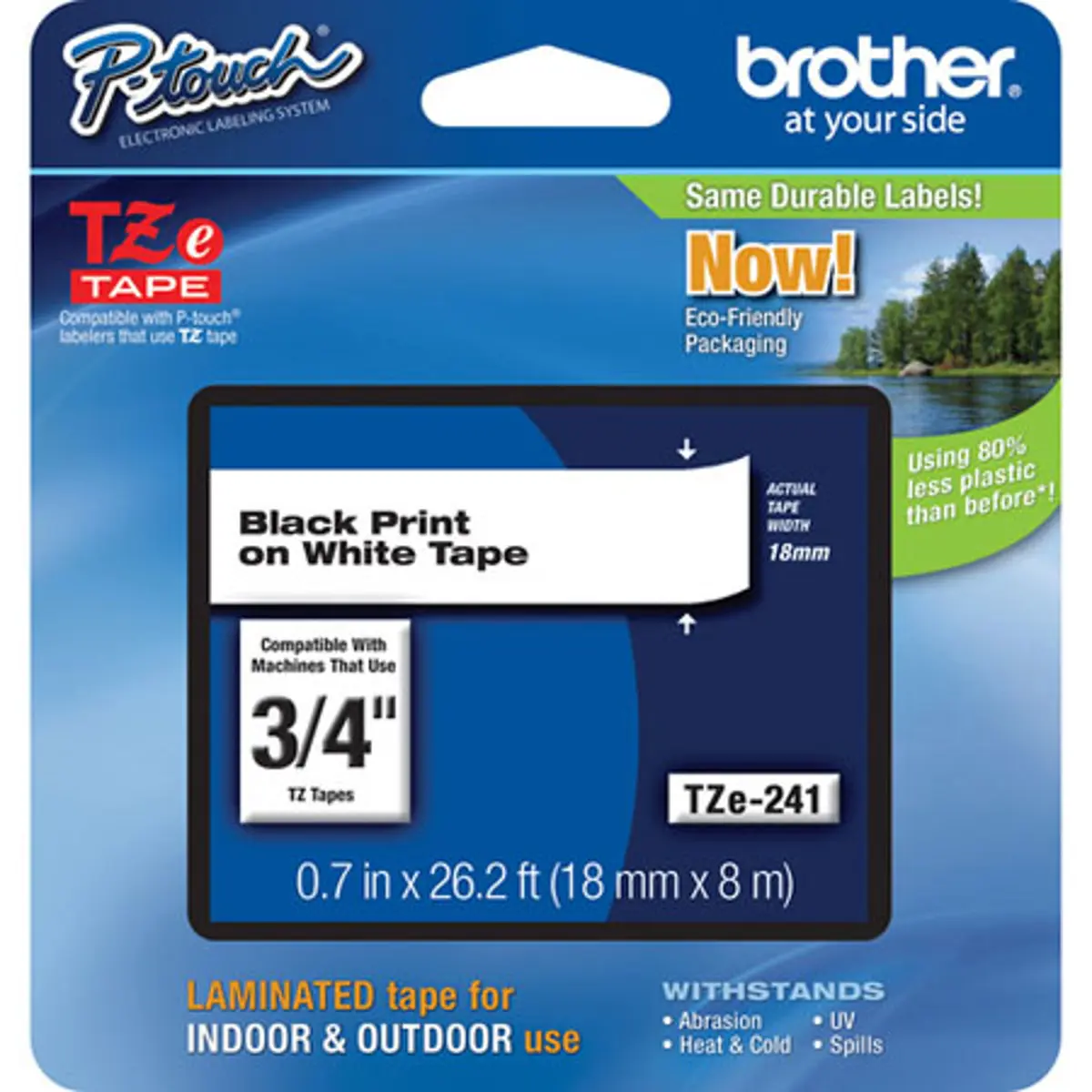 Brother Tze241 18mm (0.7") Black on White Tape for P-Touch Label Printers, 8m (26.2') Length