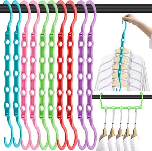10 PCS Space Saving Hangers, 5-Hole Magic Hangers - Sturdy Plastic Hanger, Closet Organizers for Clothes Storage, College Dorm Essentials, Home Organization (Color)