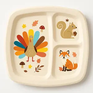 Kids' Thanksgiving Divided Paper Plates - 9" Square