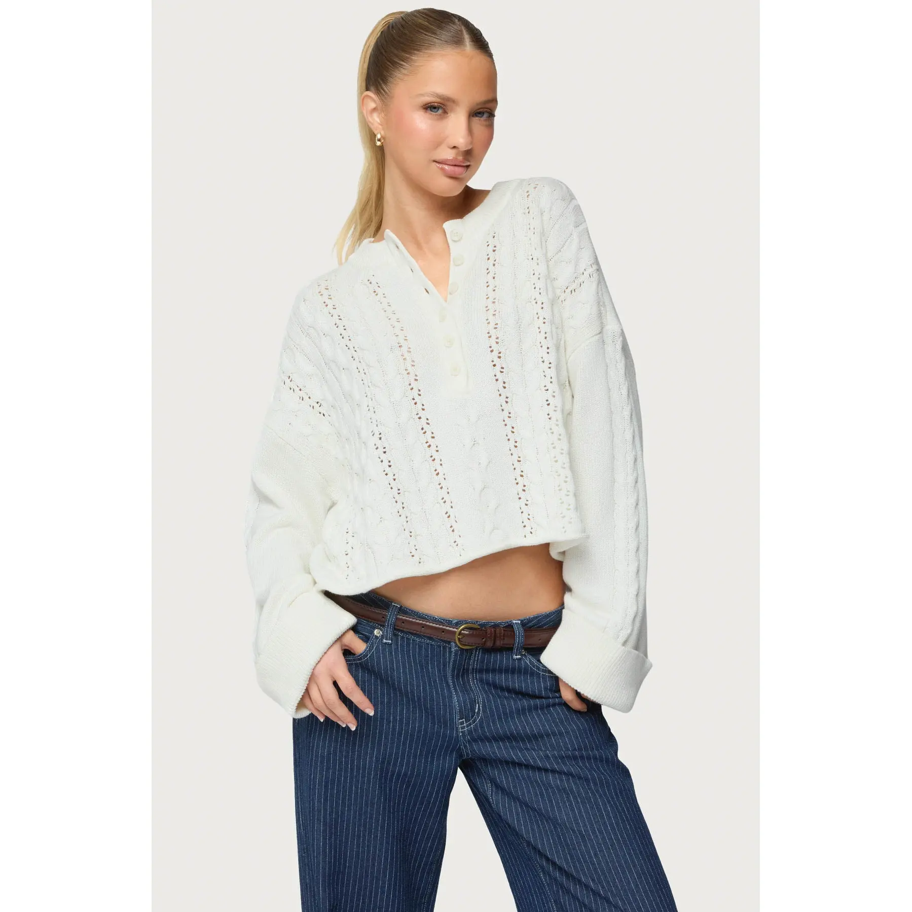Marianna Button Cable Knit Sweater Marianna Button Cable Knit Sweater