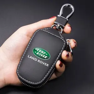 D-Type Leather Keychain Zipper Pouch with Metal Hook, Suitable for Land Rover Discovery 3 4, Range Rover Freelander 1 2, Car Accessories