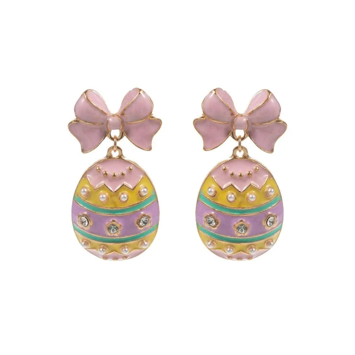 Easter Egg Pastel Pink Enamel Ribbon Titanium Post Earrings