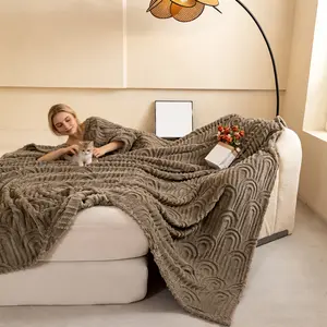 Ruffled Edge Plush Blanket with Embossed Design, King/queen Size, Available in Multiple Colors for Bedroom, Living Room, Office or Camping