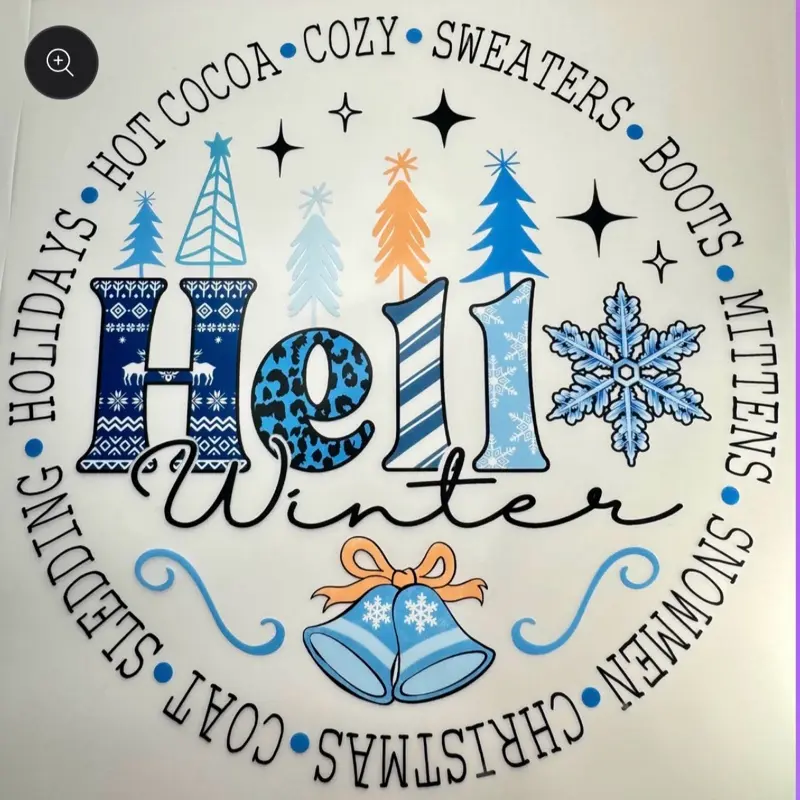 DTF Transfer - Winter Themed Design for Holidays Hot Cocoa Cozy Sweaters Boots Mittens Snowmen Christmas Coats