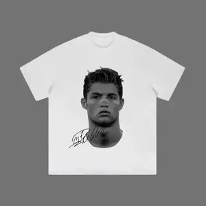 Big Head Ronaldo Graphic Tee Unisex Vintage Soccer Top Casual Street Style Washed Cotton Short Sleeve Shirt Trendy Daily Wear For Men And Women