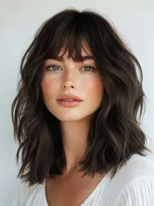 Fashionable Black Long Wavy Wigs for Women, Gorgeous Fluffy Wigs with Bangs, Synthetic Full Machine Wigs for Party, Daily Use, Synthetic Hair Wigs