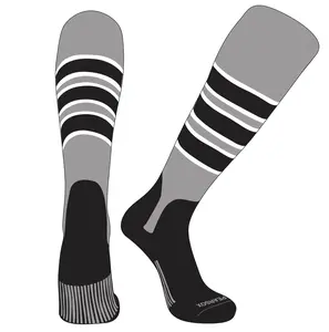 PEAR SOX OTC Baseball Softball Stirrup Socks (C, 5in) Silver, White, Black, Black