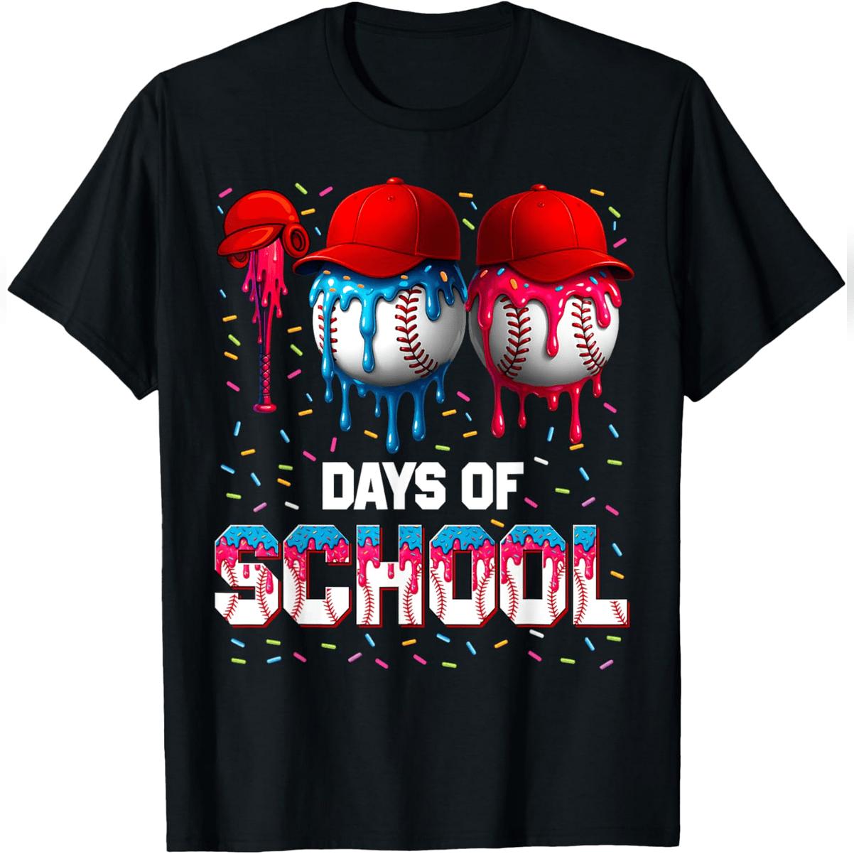 100 Days Of School Dripping Baseball 100th Day Teacher Boy T-Shirt Comfy Everyday T-Shirt