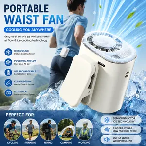 Portable Semiconductor Waist Fan Cooling Clip Fan for Outdoor Sports with Ice Packs USB Rechargeable Waist Mounted Fan for Cycling Running Camping Heat Relief