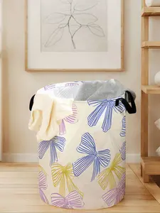 Durable Laundry Basket with Handle, Bow Print Design, Foldable Clothes Storage Bin, Large Capacity Toy Organizer for All Seasons
