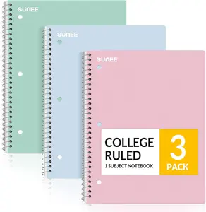 SUNEE Spiral Notebooks, 3 Pack, 1-Subject, College Ruled Paper, 8" x 10-1/2", 70 Sheets per Notebook, Assorted Pastel Colors Spiral Notebooks for School