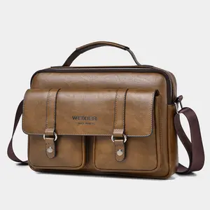WEIXIER Men's Business Commuter Crossbody Bag for Purchase - PU Material, Adjustable Strap, Multi-Pocket, Large-Capacity, Comfortable Wear-Resistant, 7.9-Inch Tablet-Compatible, Plain Design, Office Briefcase, Men's Gift
