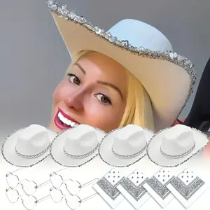 12 Piece Western Cowboy Party Hats Set, Party Favor Shiny Cowboy Caps for Events, Various Parties, Costume Balls, Wedding Accessories Hat