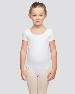 Girls Bowknot Short Sleeve Cotton Ballet Leotard