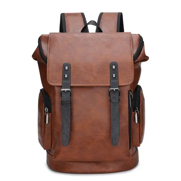 Retro Leather Backpack | Men’s Laptop & Travel Bag with Multi Pockets Water Resistant Retro PU Bag for Work, School & Weekend Trips