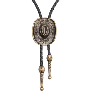 Turquoise Stone Bolo Tie with Leather Rope Western Cowboy Tie Unisex Accessory Groomsmen Gift for Him