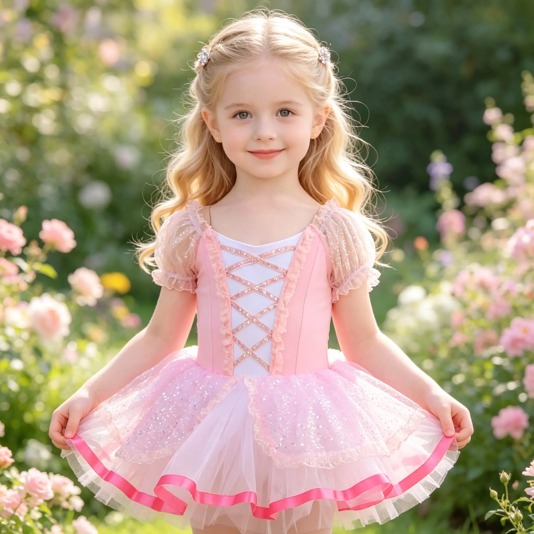 Toddler Little Girls Princess Ballet Dance Costume, Puff Mesh Sleeve Crisscross Glitter Lace-Up Leotard with Ribbon Trim Sparkle Layered Tutu Skirt for Dance Recital Birthday Dress-Up