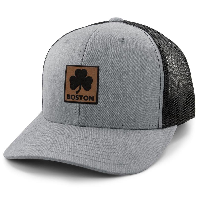Boston Shamrock Leather Patch Classic Snapback Trucker Hat
