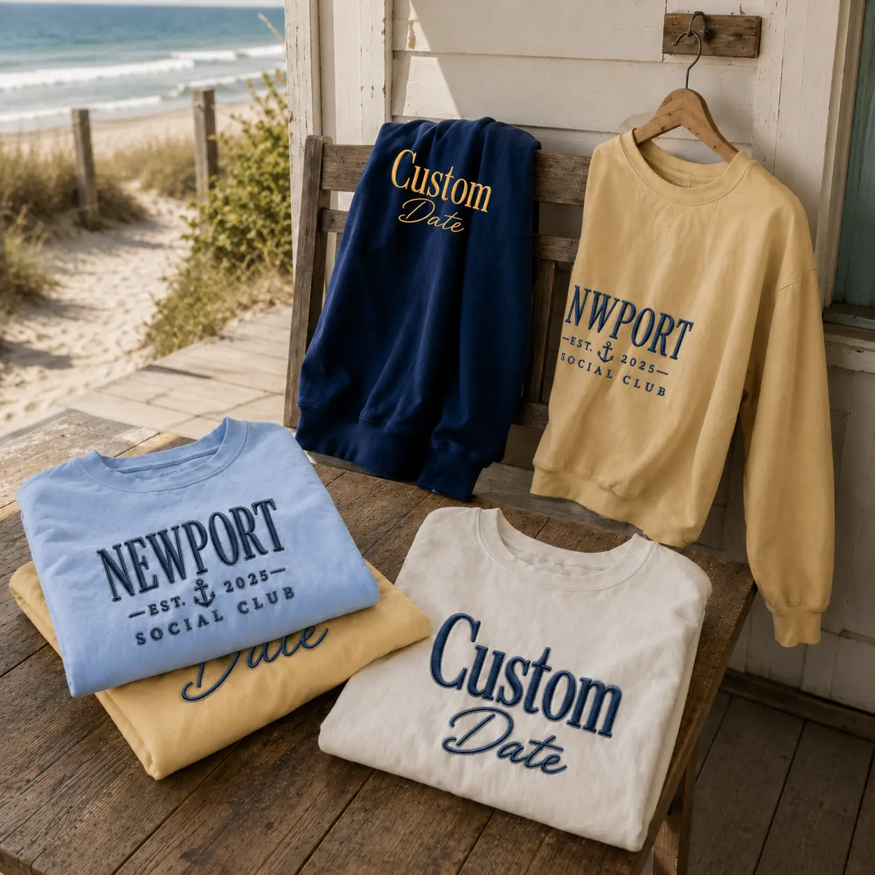 Custom Embroidered Sweatshirt, Personalized Crewneck Sweater with Name or Text, Custom Gift for Her, Cute Oversized Aesthetic Coastal Sweatshirt