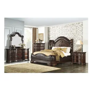 Homelegance 1603-4PC Astoria Grand Cherry Finish Wood Low Profile Footboard Queen Bedroom Set with Bed Nightstand Dresser & Mirror