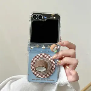 Cute Coconut Magnetic Phone Case For Samsung Galaxy Z Flip 7 6 5 ZFlip7 ZFlip6 Cover with Magsafe Stand Hand Rope Hinge Cases