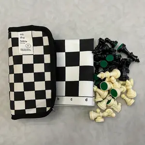 Portable Chess Set 13.4" Folding, Durable PP Material, Full Set of 32 Pieces, Travel-Friendly with Storage Bag, Outdoor Game for Ages 14+