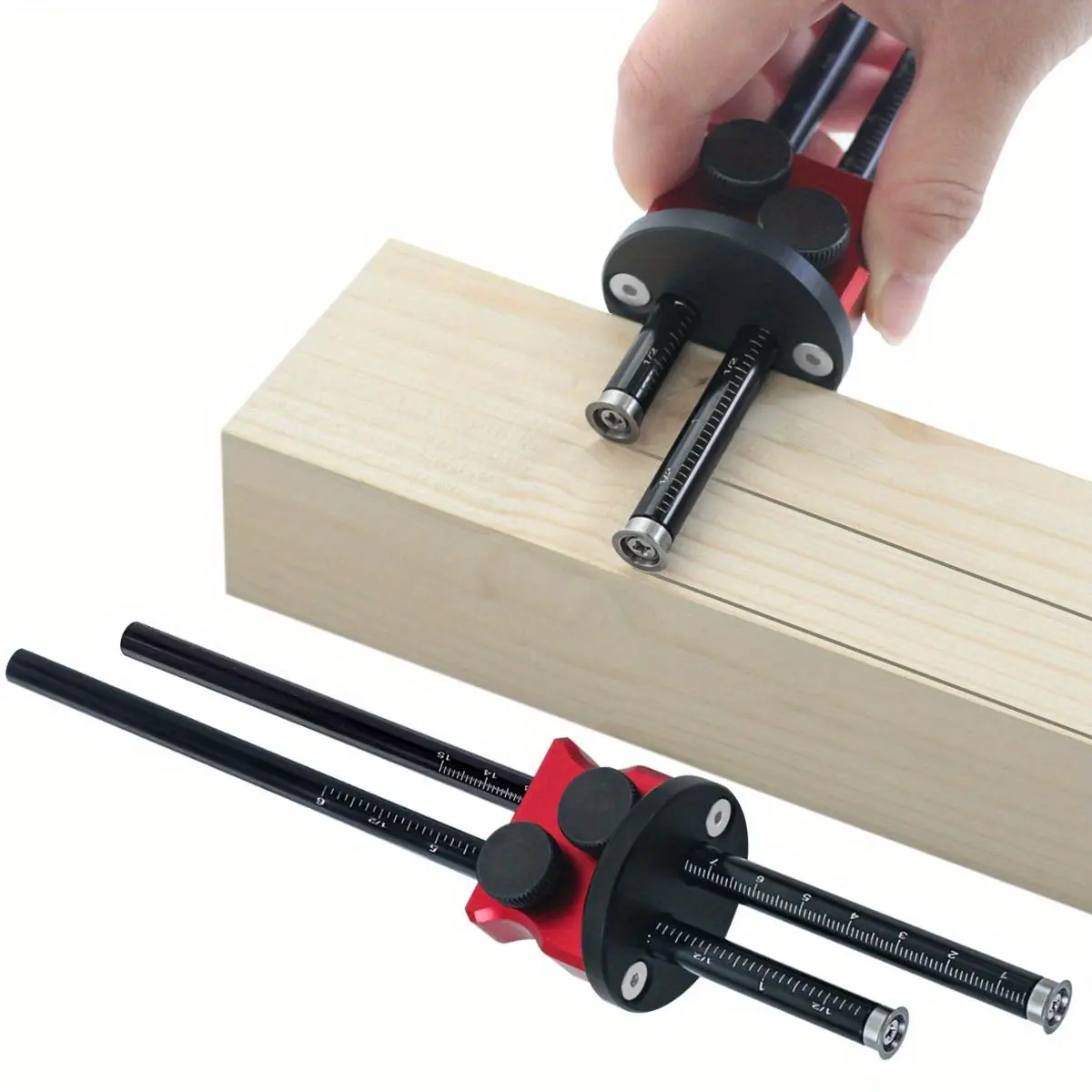 Double Head Wheel Marking Gauge, Aluminum Alloy Parallel Line Drawing Tool, Woodworking Marking Scriber Ruler with Graduated Inch & MM Scale, Measuring Marking Tool, Measuring Tools